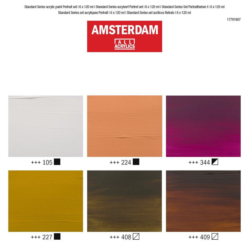 Royal Talens Amsterdam Standard Series Ensemble de peinture acrylique pour portrait | 6x120 ml