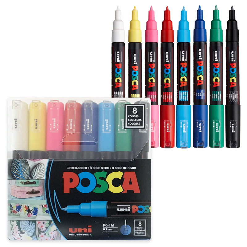 POSCA Paint Marker Set - PC-1M (Extra-Fine Tapered) Basic Set of 8