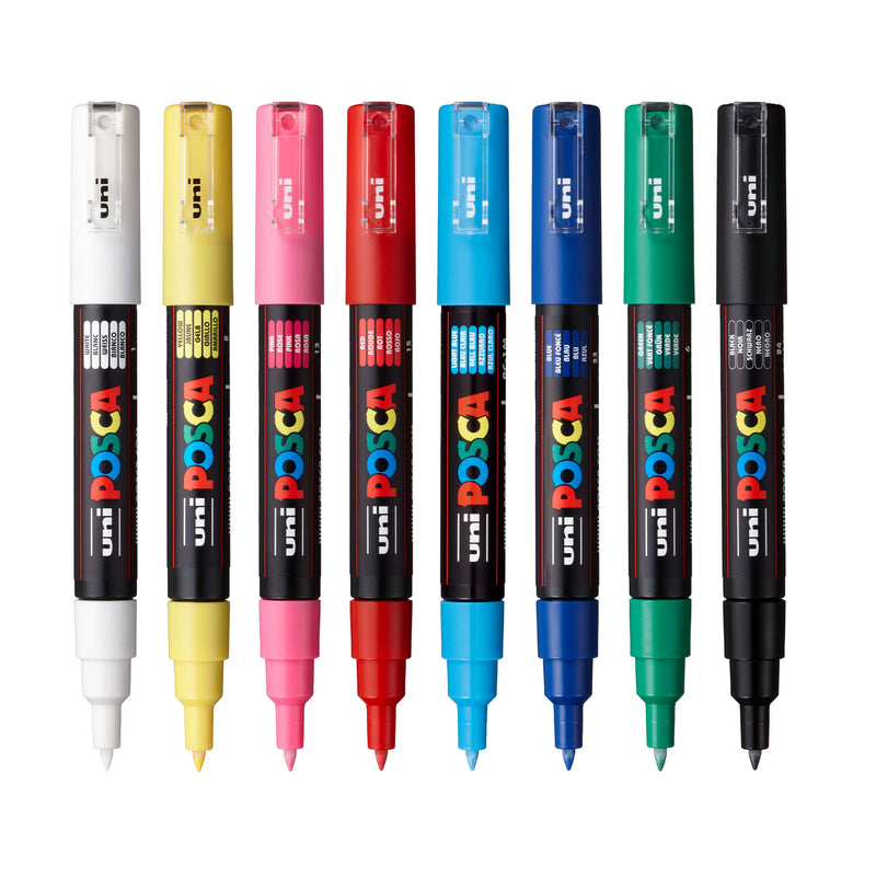 POSCA Paint Marker Set - PC-1M (Extra-Fine Tapered) Basic Set of 8