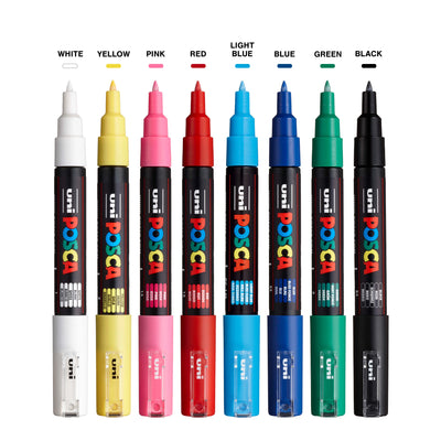 POSCA Paint Marker Set - PC-1M (Extra-Fine Tapered) Basic Set of 8