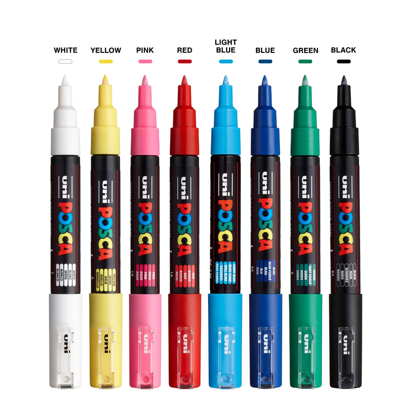 POSCA Paint Marker Set - PC-1M (Extra-Fine Tapered) Basic Set of 8