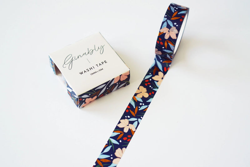 Ginably Navy Floral Bronze Foil Washi Tape