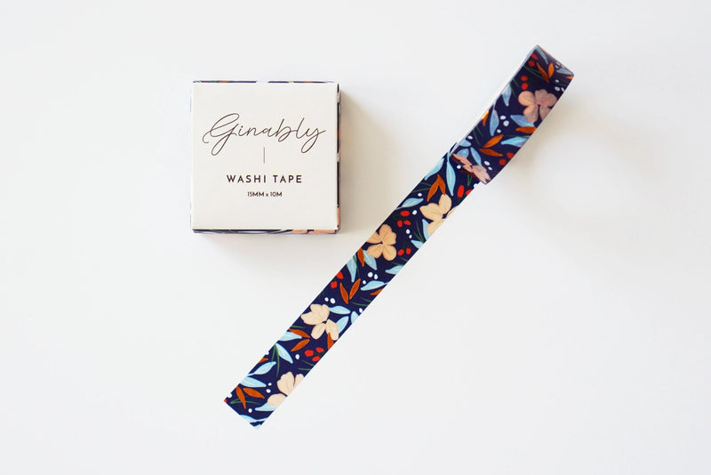 Ginably Navy Floral Bronze Foil Washi Tape