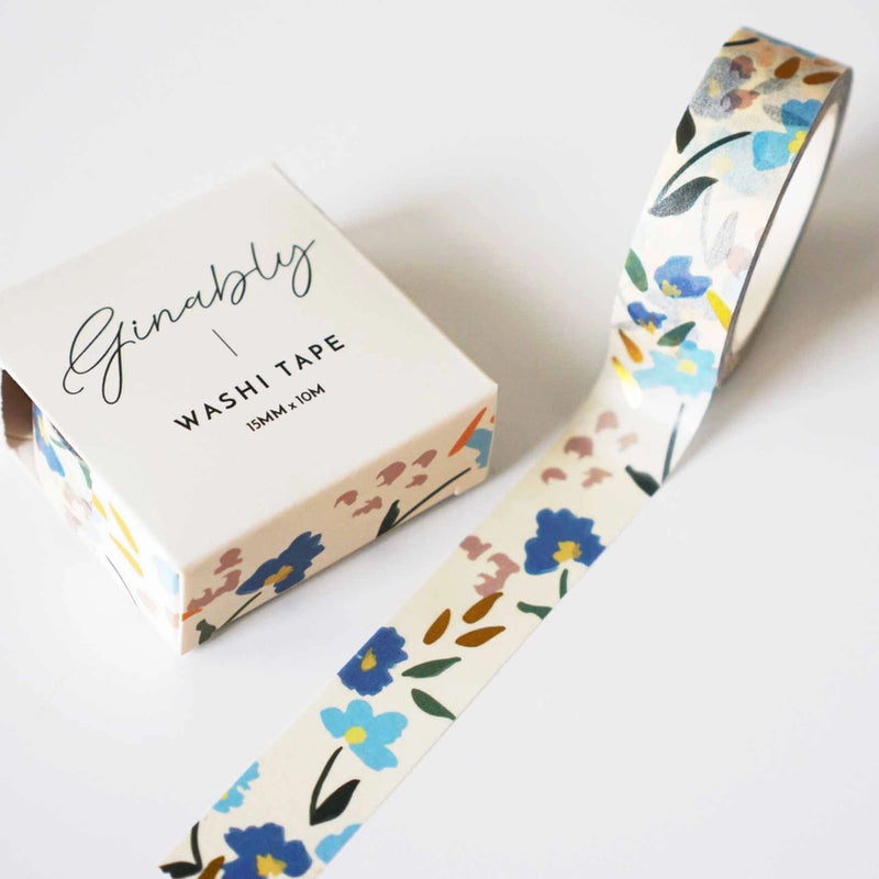 Ginably Blue Floral Gold Foil Washi Tape