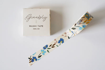 Ginably Blue Floral Gold Foil Washi Tape