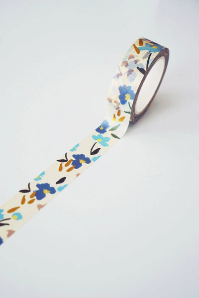 Ginably Blue Floral Gold Foil Washi Tape