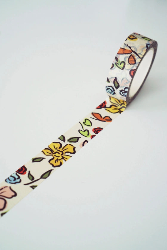 Ginably Cream Floral Illustration Washi Tape