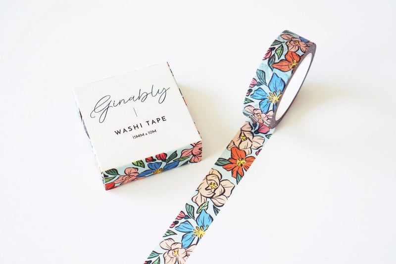 Ginably Blue Floral Illustration Washi Tape