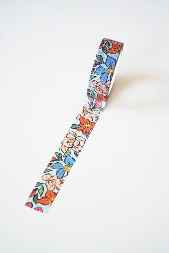 Ginably Blue Floral Illustration Washi Tape