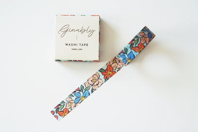 Ginably Blue Floral Illustration Washi Tape