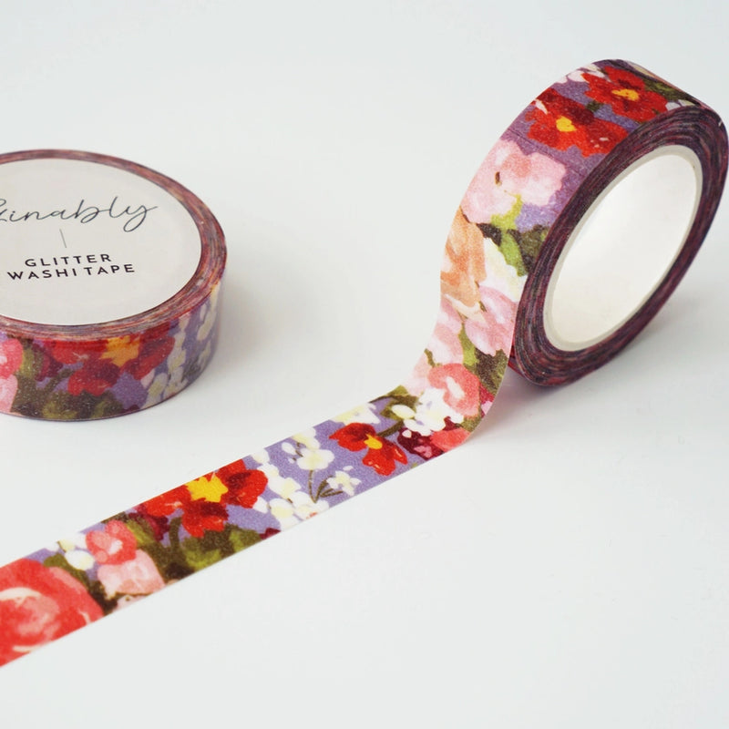 Ginably Blue Glitter Floral Washi Tape