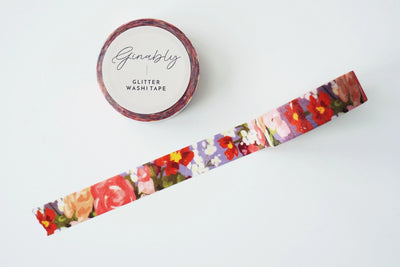 Ginably Blue Glitter Floral Washi Tape