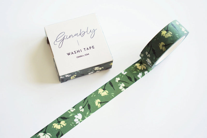 Ginably Dark Green Floral Washi Tape