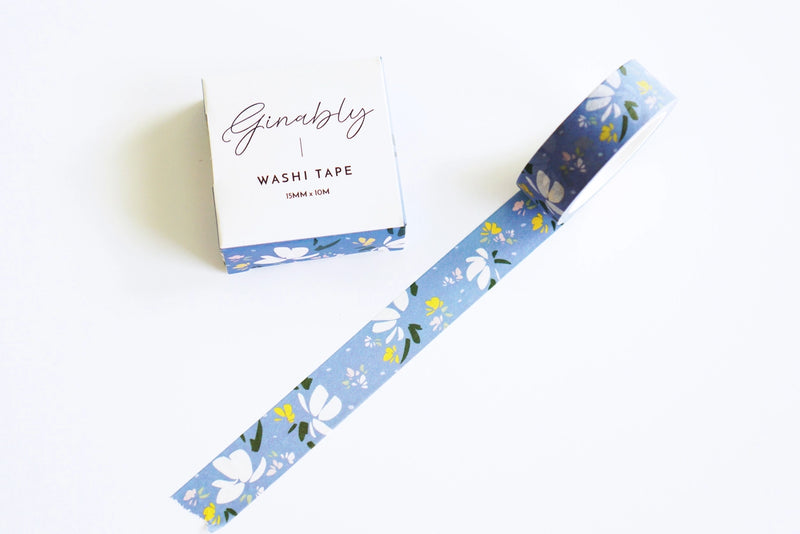 Ginably Cloud Blue White Floral Washi Tape