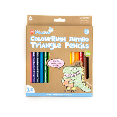 Micador jR. Crayons triangulaires géants ColourRush, paquet de 12 couleurs