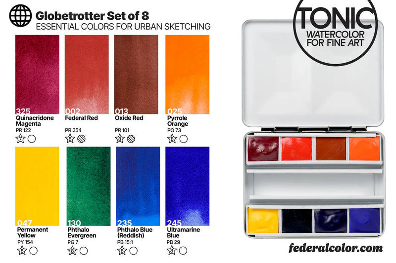 Federal Color Tonic Watercolors, Globetrotter Set of 8