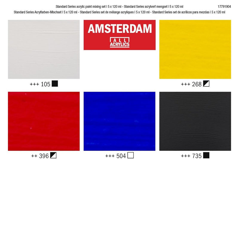 Royal Talens Amsterdam Standard Series Acrylic Paint Mixing Set | 5 x 120 ml