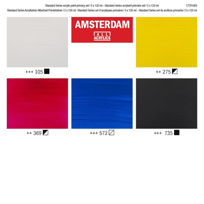 Royal Talens Amsterdam Standard Series Acrylic Paint Primary Set | 5 x 120 ml