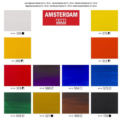 Royal Talens Amsterdam Standard Series Ensemble général de peinture acrylique | 12 x 20 ml