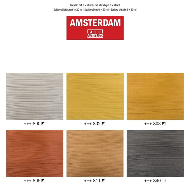 Royal Talens Amsterdam Standard Series Juego de pintura acrílica metálica | 6x20ml