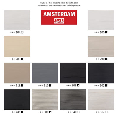 Royal Talens Amsterdam Standard Series Ensemble de peinture acrylique grise | 12 x 20 ml