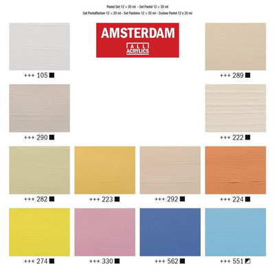 Royal Talens Amsterdam Standard Series Ensemble de pastels de peinture acrylique | 12 x 20 ml