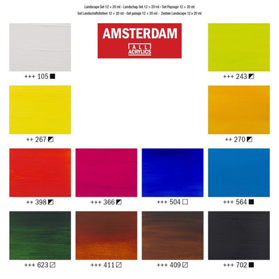 Royal Talens Amsterdam Standard Series Ensemble de peinture acrylique pour paysage | 12 x 20 ml