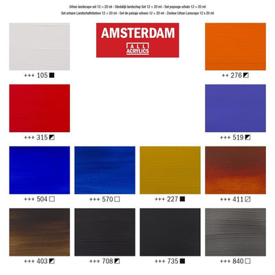 Royal Talens Amsterdam Standard Series Peinture acrylique pour paysage urbain | 12 x 20 ml