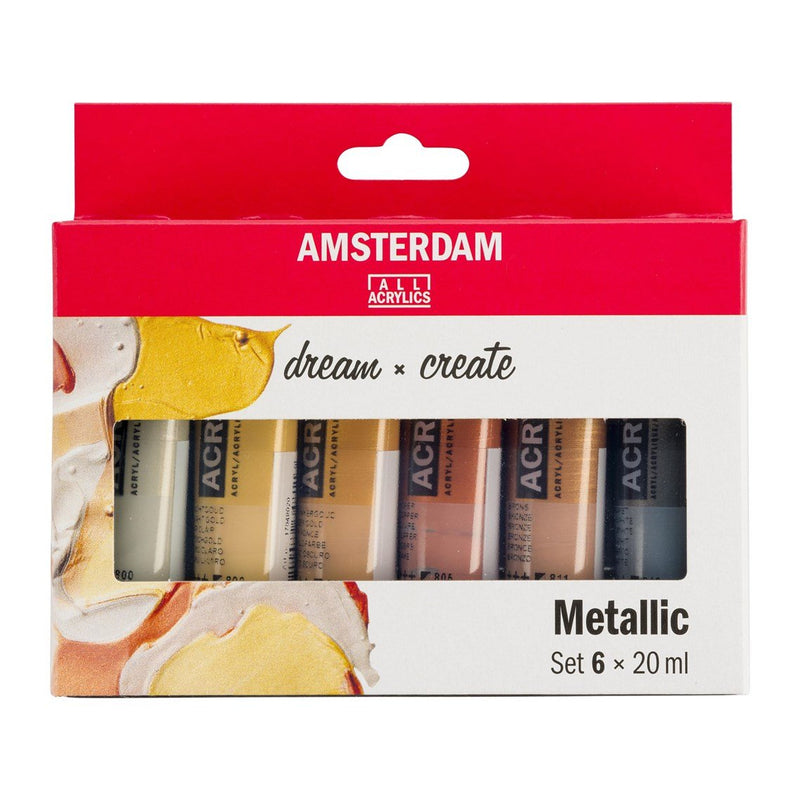 Royal Talens Amsterdam Standard Series Juego de pintura acrílica metálica | 6x20ml