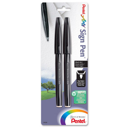 Pentel Sign Pen, Black 2-Pack